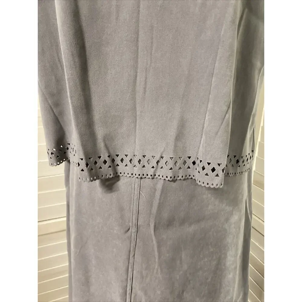 Women’s Napa Valley 2 Piece Gray Top & Skirt Matching Set Sz Large Polyester